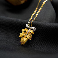 wholesale S925 Sterling Silver Red Elk Whole Body European and American Personalized Luxury French Maple Leaf Pendant Leaf Necklace Cross-Border Fashion Women-BX0265-Gold Color-White Gold 925 Silver