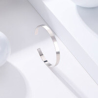 wholesale Metal S925 Sterling Silver, Korean Version Light Luxury Niche Smooth Surface Bangle Minimalist Plain Opening Bracelet Jewelry Wholesale-Plain Ring Bracelet 925 Silver - Adjustable Opening