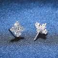 S925 Sterling Silver Cross-border Four-Leaf Clover Moissanite Earrings, D Color 80-Point-0-0