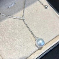 wholesale S925 Sterling Silver French-style Y-shaped Sliding Pearl Tassel Pendant Necklace with Large Australian White Pearl Shell Bead Collarbone Chain-12mm Australian White Pearl - Platinum &gt; 925 Silver