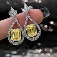 wholesale 925 Silver Metal Material, Zhuo Zhifan Jewelry 12t Rectangle 8*10 Earrings, European and American Luxury Style, High Carbon Diamond Earrings, Wholesale from Manufacturer-E257 White Diamond &gt;925 Silver