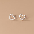 wholesale S925 silver hollow heart-shaped stud earrings, Korean-style simple and sweet, with diamond accents Model M01682-0-4