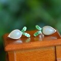 wholesale Gold-plated 925 Sterling Silver Enamel Carrot Waterdrop Hetian Jade Earrings, Small Design Ear Studs-0-1