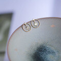 wholesale 9K Gold Alloy Zircon Starry Circle Stud Earrings, Exquisite Korean Style-0-2
