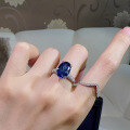 wholesale S925 Sterling Silver New Royal Blue 8*12mm Oval Ring for Women, Minimalist Band, Engagement Ring-0-3