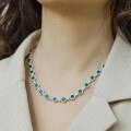 wholesale S925 Sterling Silver New Exquisite Ornate Lab-Grown Emerald Necklace Vintage High-End Collarbone Chain Customizable-0-1