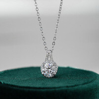 925 Sterling Silver 1-Carat Moissanite V-Neck Pendant Necklace-1-carat necklace (eight hearts and eight arrows zircon)  925 silver