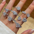 wholesale S925 sterling silver radiant cut women's ice flower cut niche luxury iridescent heart-shaped square high-carbon diamond ring wholesale-0-1