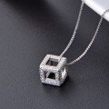 wholesale S925 Sterling Silver Cubic Necklace for Women, Minimalist Niche Design, High-End Textured 3D Cube Pendant Collarbone Chain-0-5