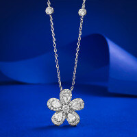 wholesale S925 Silver New Five-Petal Flower Petal Necklace Pendant for Women, Fashionable Socialite Style Live Streaming Edition-N278 Petal Pendant 925 Silver