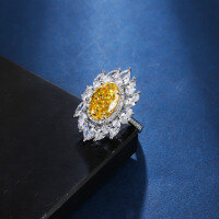 wholesale S925 Pure Silver Ring with Yellow Diamond Ice Flower Cut High Carbon Diamond Gemstone, Women's Cross-Border Popular Live Streaming Pink Diamond Jewelry-White>No. 8