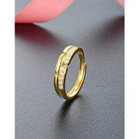 wholesale S925 silver plated with gold and set with zirconia, open-adjustable ring for men and women, Korean Dongdaemun sweet and romantic couple's matching ring-Women's gold ring Adjustable opening