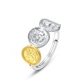 wholesale S925 silver gold-plated vintage coin ring, Japanese new style, two-tone electroplated, adjustable open ring, drop shipping available-0-4