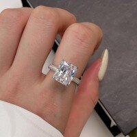 wholesale 925 Sterling Silver Cross-Border European and American Style 10*12 Sensitive Zircon Sugar Cube Ring for Women, Luxury High-End Women's Jewelry-TL120250-SW-WH 9