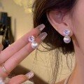wholesale 925 Sterling Silver Fashionable High-End Sparkling Zircon Pearl Earrings for Women, French-Inspired Small Retro Luxurious Ear Accessories-0-0