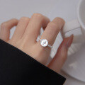 wholesale S925 silver Nalan round portrait ring, European and American retro hollow design hip-hop open ring R00546-0-2