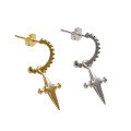 wholesale 925 Sterling Silver Earrings, Real Gold Thick Plated, Cross Short Style Ear Studs Ear Drops-0-4