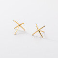 wholesale S925 silver polished linear X-shaped cross earrings, minimalist geometric stylish Korean-style earrings for women M01087-0-2