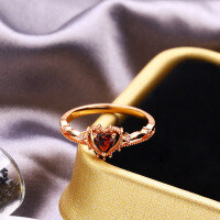 wholesale S925 Sterling Silver Rose Gold Fairy Tale Snow White Hollow Heart Red Garnet Ring for Women-Snow White Heart Ring  Size 12