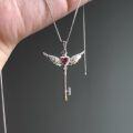 wholesale 925 Sterling Silver Magical Girl Sakura Wand Pendant Angel Key Necklace-0-0