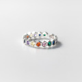 wholesale S925 Sterling Silver Colorful Diamond Open Adjustable Ring, Ins-style Sweet and Exquisite Design Sense Hand Jewelry R00836-0-2