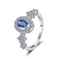 wholesale 925 Sterling Silver Moissanite Ring Women's Sapphire Blue Oval Halo Ring, High-end Icy Style Ins Aesthetic-0-4