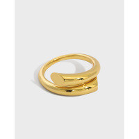 wholesale S925 Sterling Silver Korean Version INS Style Minimalist Crossover Asymmetric Polished Flared Ring for Women-18K Gold [No. 14/Adjustable] Opening adjustable