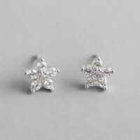 wholesale S925 Sterling Silver Korean Version Minimalist Mini Plum Blossom Zircon Ear Studs Earrings-Platinum [with sterling silver ear plugs] &gt; 925 silver
