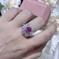 S925 Silver Gold-Plated Pink Sapphire 8*10mm Full Diamond Halo Ring-0-3