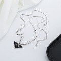 wholesale S925 Sterling Silver Snake Chain with Black Enamel English Triangle Pendant Hip Hop Style Necklace-0-2