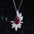 wholesale S925 silver new style 3ct lab-grown ruby pear 8*12 niche design necklace-0-0
