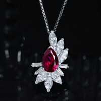 wholesale S925 silver new style 3ct lab-grown ruby pear 8*12 niche design necklace-Cultivated Ruby【P-1698】>Chain length 40+5cm
