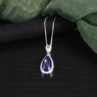 wholesale S925 Sterling Silver Waterdrop Pear-Shaped Gemstone Pendant with Colored Crystal Accents, European and American Fashion Necklace-Icy Blue Plated Crystal Necklace 925 Silver