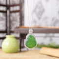 wholesale 925 Silver Inlaid New Jadeite Green Chalcedony Maitreya Buddha Pendant Necklace, Exquisite Jewelry from Douyin Live-0-0