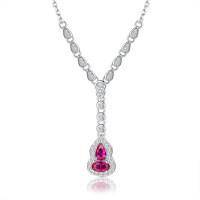 wholesale 925 Sterling Silver Gold-Plated Pink Synthetic Corundum Gourd Necklace Pendant for Women-N389 Pink Corundum Gourd>925 Silver