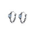 wholesale S925 Sterling Silver Minimalist and Versatile Fashionable Square Blue Zircon Retro Ear Clasps Hoops, Niche and Elegant-0-4