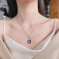 wholesale S925 Sterling Silver Creative Splice-style OT Buckle Black Enamel Geometric Pendant Necklace, Harajuku Style Rui Li Necklace-0-0
