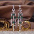wholesale [] 925 Silver Gold Plated Artificially Synthetic Simulated Emerald Earrings with Tassels for Women, TikTok Live Hot Sale-0-1