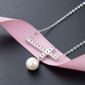 wholesale 925 Sterling Silver Cross Pearl Necklace for Women, European and American Ins Style, Small and Unique Design Collarbone Chain, One-Piece Drop Shipping Supply-0-2
