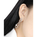 wholesale S925 sterling silver small geometric irregular double-ring design pearl earrings for women,, sophisticated, and-0-3