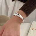 wholesale S925 Sterling Silver Korean-style Irregular Smooth Bangle with Minimalist Design, Fashionable and Trendy, Exuding a Sense of Sophistication-0-4