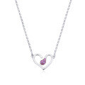 wholesale S925 Sterling Silver Niche Design Heart-Shaped Pendant Necklace for Women, Collarbone Chain with Pink Zirconia, Cross-Border New Arrival-0-4