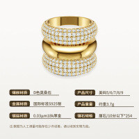 925 Sterling Silver Moissanite Three-Stack Ring, Women's Gold Tone, Popular Cross-Border Euro-American New Style, Factory Stock, Closed Band-Triple ring / 0.1 point moissanite * 254 / S925 sterling silver  Closed-cut US size 5