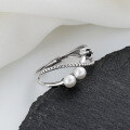 wholesale S925 Sterling Silver Chanel-Style Double-Layer Cross Sweet Small Pearl Black Zircon Inlaid Ring Sweet Forest-Style Band-0-1