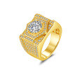 wholesale Gold-plated, fashionable and generous square 2-carat full diamond men's ring, internet-famous cluster set with sparkling starlight, trendy men's ring-0-0