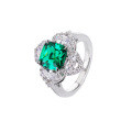wholesale S925 Sterling Silver Heavy Petal Surround Design with Lab-Grown Emerald and Zircon Ring-0-4