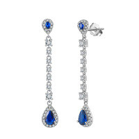 wholesale 925 Silver Artificial Aquamarine Drop Zircon Tassel Earrings for Women, Factory Wholesale-Platinum, approximately 2.75g 925 silver