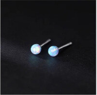 wholesale S925 silver round synthetic opal earrings Korean minimalist delicatewomen's ear jewelry M02022-S925 silver pair light blue 925 silver