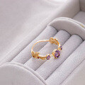 wholesale S925 silver plated with 14K gold, fashion commuter, niche, minimalist geometric oval amethyst ring-0-2