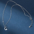 wholesale S925 Sterling Silver Synthetic Opal and Diamond Inlaid Moon Necklace, Ins Style Design Collarbone Chain D4455-0-4